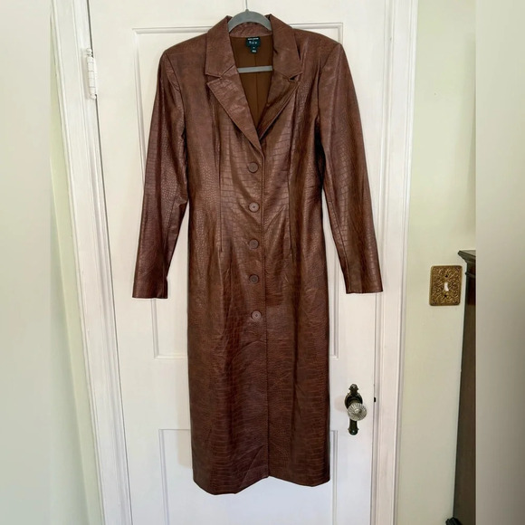 Faux Leather Crocodile Brown Leather Jacket - Picture 7 of 7